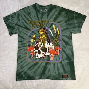 Steven Rhodes Green Tie-Dye "Everybody Croaks" Frog Skull T-Shirt Size Small